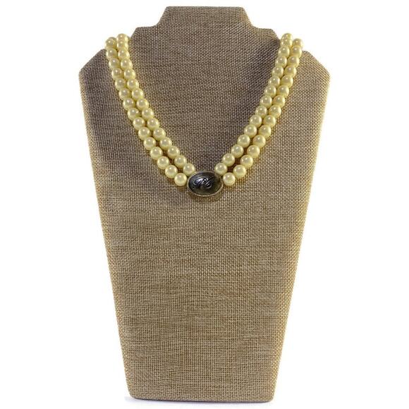 Avon President's Club Faux Pearls Necklace Double String Rhinestones Accents - Picture 4 of 7